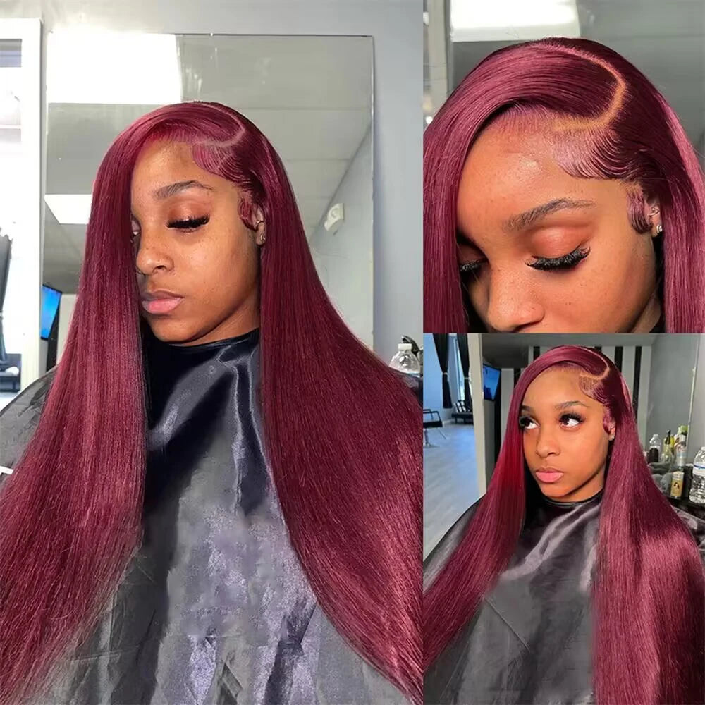 Luméa Burgundy HD Lace Wig – 99J Straight, 200% Density, 100% Human Hair